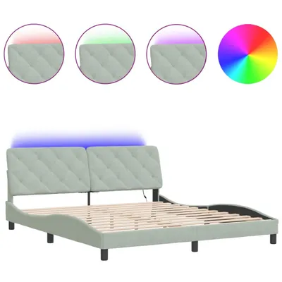 Image de vidaXL Cadre de lit avec LED sans matelas gris clair 180x200 cm velours