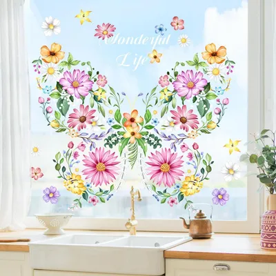 Image de Décorations murales pour chambre d'enfant, grandes, autocollantes, motifs fleurs et papillons, 29 x 90 cm, en PVC