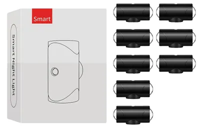 Image de Détecteur de mouvement avec veilleuse, rechargeable, changeant de couleur, noir, lot de 8