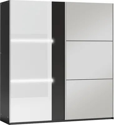 Produktbild von Schwebetürenschrank Neapol 200, 2 Türen Kleiderschrank mit 1 Spiegel, Moderne Garderobe, Schrank in Größe: 200 x 215 x 65 cm