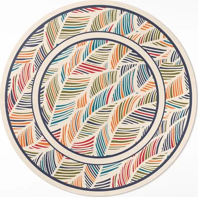 Produktbild von Bunte abstrakte Boho-Blätter– Vinyl Fußmatte – Ø 130cm – Rutschfest, Pflegeleicht & Langlebig
