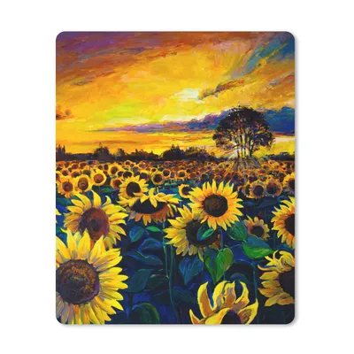 Produktbild von MuchoWow® Mauspad Mousepad Gemälde - Ölfarbe - Blumen - Sonnenblume 30x40 cm - Mousepads - Maus Mat - Pad - Mausunterlage - Mausmatten