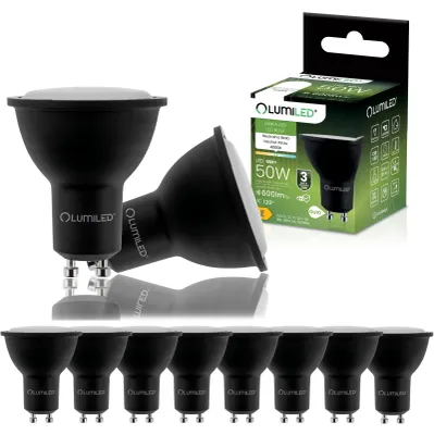 Produktbild von LUMILED GU10 LED Lampe PAR16 6W ersetzt 50W 600lm 4000K Neutralweiß 120° Nicht Dimmbar 10er Pack Schwarz Energiespar Leuchtmittel Reflektor Spot für Küche Wohnzimmer Büro Flur 10 Stück Lampen