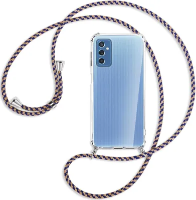 Produktbild von Handykette Backcover-Schutzhülle mit Band (Metall silberfarben) für Samsung Galaxy M52 5G (M526) - blau+beige