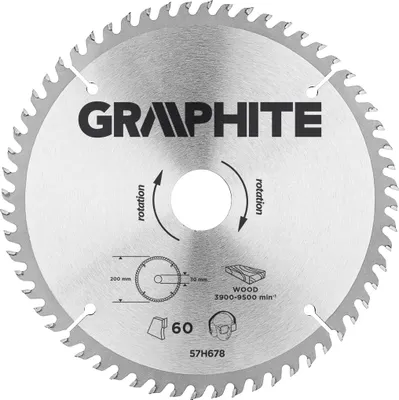 Produktbild von GRAPHITE Widia-Sägescheibe 200 x 30 mm, 60 Zähne, Scheibenstärke 2,2 mm, Zahnstärke 3,2 mm, Reduktionsstücke: 30 x 16 mm, 30 x 20 mm, 30 x 25,4 mm