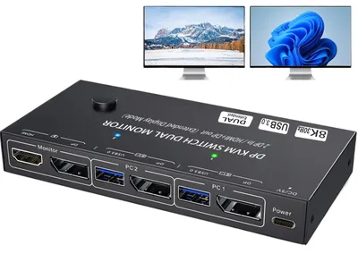 Image de Commutateur KVM 8K DisplayPort pour 2 ordinateurs, avec 4 ports USB 3.0