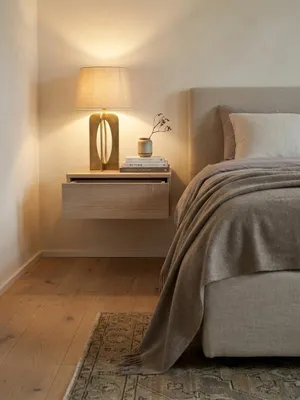 Produktbild von Nachtkonsole ZADAR für Wandmontage 46x15x30cm Sonoma Nachttisch Holz, Wandregal mit Schublade, Nachtschrank Wandboard für Boxspringbett schwebend, Wandkonsole Nachtkästchen hängend