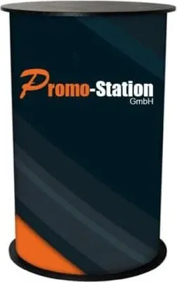 A promotional counter with a logo.
