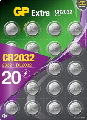 Produktbild von GP Extra Lithium Knopfzellen CR2032 3V, 20 Stück Knopfbatterien CR 2032 3 Volt
