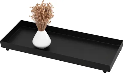 Produktbild von Metall Kerzentablett schwarz rechteckig - 40 x 15 cm - Dekotablett mit Rand und Kugel Füßen - Tisch Deko Kerzen Servier