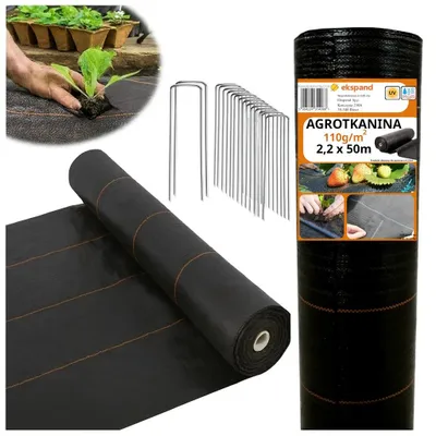 Zdjęcie produktu dla AGROTKANINA 110g 2,2x50m AGROWŁÓKNINA czarna UV antychwastowa mata +SZPILKI