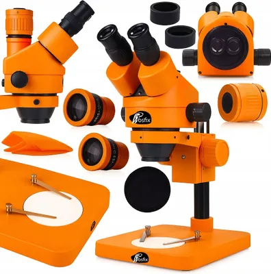 Produktbild von Rosfix Sirius Pro MSSP‑T‑PS1‑O – Trinocular Stereo‑Mikroskop 7–50× (erweiterbar bis 100×) | Greenough Optik | 360° Kopf | C‑Mount | Orange Series