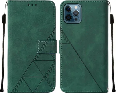 Produktbild von iPhone 12 Pro Max Hülle, Schlank Prägung Flip Leder Kartenfächer Schutzhülle mit Ständer für iPhone 12 Pro Max Grün
