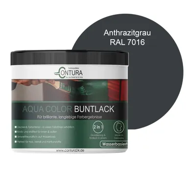 Produktbild von Contura 250ml. Buntlack Lackfarbe Lack Außen Innen Holz Metall Farbe Holzlack Möbellack - RAL 7016 Anthrazitgrau
