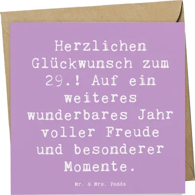 Produktbild von Mr. & Mrs. Panda Glückwunschkarte Spruch 29. Geburtstag - Lavendeltraum - Geschenk, Herzlichen Glückwunsch, Klappkarte, doppelkarte, faltkarte, anlasskarte, feiern