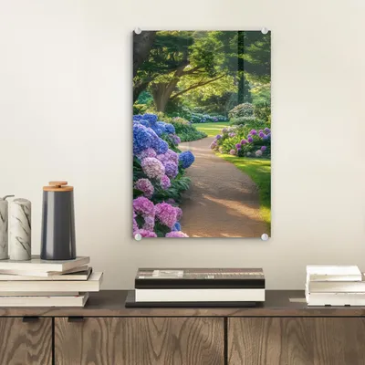Produktbild von MuchoWow Glasbilder - Bilder auf Wandbild - Foto auf Glas Hortensienpark - Weg 20x30 cm Wanddekoration aus Glas - Acrylglasbild - Acrylbilder - Acrylglas