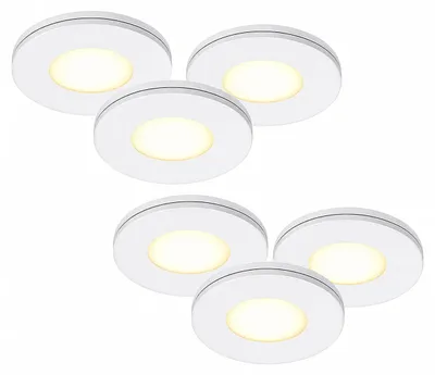 Produktbild von 6er Set LED Möbeleinbaustrahler MD-305 – dimmbar, ultra flach 6 mm, Ø 57 mm, warmweiß 3000 K, weiß | Malmbergs