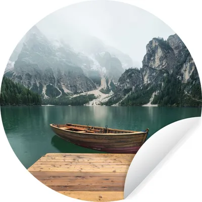 Produktbild von MuchoWow® Runde Wandtattoo - Wandsticker Tapete Aufkleber Nebel - Schnee - Berg - Boot Ø 50 cm Selbstklebend und Repositionierbar - Wandaufkleber - Kreis - Wand Kreis - Wand Bild - Foto Tapete - Selbstklebende - Wohnzimmerdekoration - Wand Dekoration - Kinderzimmer