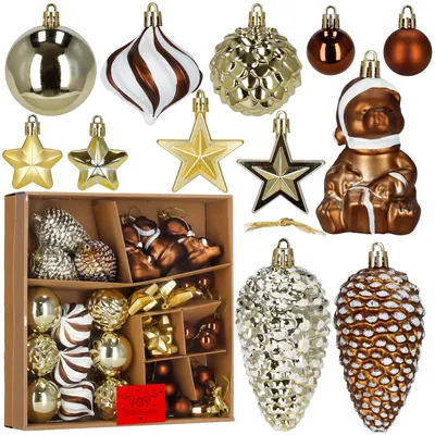 Productafbeelding van Kerstballen | 47 Stuks | Bruin/Wit/Goud