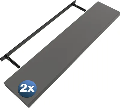 Produktbild von CASARIA® 2x Wandregal Holz Grau Regal mit Halterung 15kg Tragkraft Hängeregal Küche Wohnzimmer Flur Wand Schweberegal Bücherregal Regalbrett Schwebend Matt 110cm