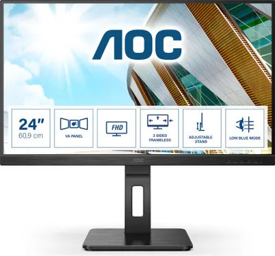 Produktbild von AOC Pro-line 24P2QM - P2 Series - LED-Monitor - 61 cm (24") (23.8" sichtbar) - 1920 x 1080 Full HD (1080p) @ 75 Hz - VA - 300 cd/m² - 3000:1 - 4 ms - HDMI, DVI, DisplayPort, VGA - Lautsprecher - Schwarz
