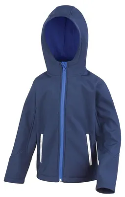 Productafbeelding van Result Core Kinder Softshelljas met capuchon, model FK612 (9/10 jaar (132/140)) (Donkerblauw/Koningsblauw)
