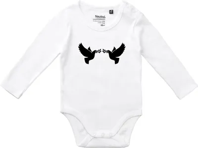 Produktbild von Huuraa Baby Body Friedenstauben 80 White  Baumwolle Fairtrade Langarmbody Geschenkidee