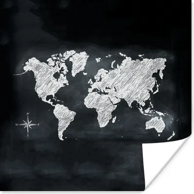 Produktbild von MuchoWow® Poster Weltkarte - Weiß - Kreidetafel 75x75 cm - Wand Dekoration