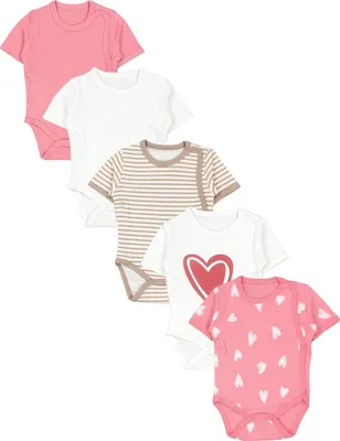 Produktbild von TupTam Baby Mädchen Kurzarm Wickelbody Baumwolle 5er Set , Farbe: Herzen Aprikot Ecru Hellbeige, Größe: 74