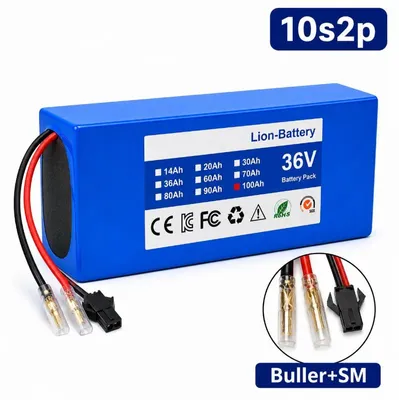Obrázek produktu pro Lithiová baterie pro elektrické koloběžky – akumulátorový balík 10S2P – 36 V – 100 Ah – lithium-iontová – články 18650 – konektor Bullet-SM – pro elektrokola a motocykly