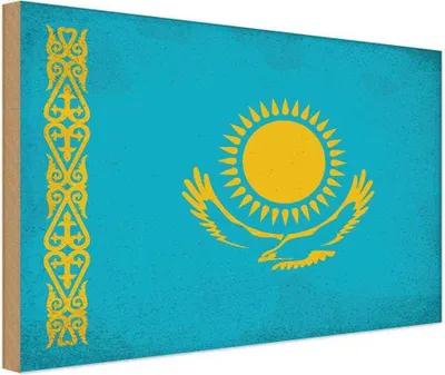 Produktbild von vianmo Holzschild 20x30 cm Kasachstan Kazakhstan Vintage Flagge Fahne Wappen