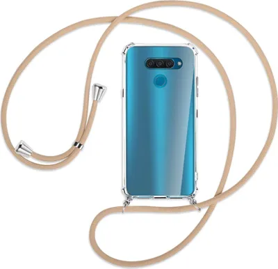 Produktbild von Handykette Backcover-Schutzhülle mit Band (Metall silberfarben) für LG Q60 - beige