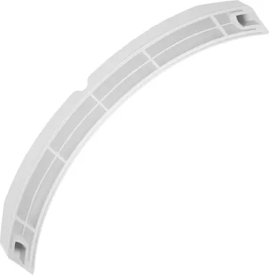 A white, curved filter for a dryer.