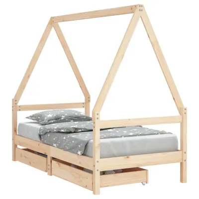 Image de Cadre de lit pour enfant et tiroirs 80x160cm bois de pin massif