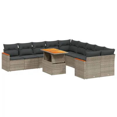Produktbild von 11-tlg. Garten-Sofagarnitur mit Kissen Grau Poly Rattan