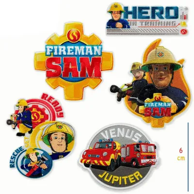 Obrázok produktu pre Fireman Sam © Sada 5 požiarnych nášiviek, nažehľovacie nášivky, nášivky, na nažehlenie