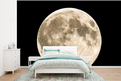 Produktbild von MuchoWow® Fototapete für Wohnzimmer oder Schlafzimmer Wandtapete Vinyl Motivtapete Mond - Weltraum - Schwarz - 375x280 cm - Schlafzimmer tapete