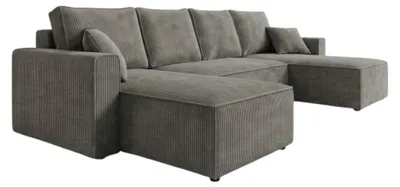Produktbild von AMBER U Ecksofa U-Form 305x140 cm Cord Schlafsofa Bettkasten Wohnlandschaft links rechts Dunkelgrau PetFriendly