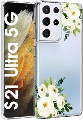 Image de Coque en silicone pour Samsung Galaxy S21 Ultra Clear White Flowers Peony
