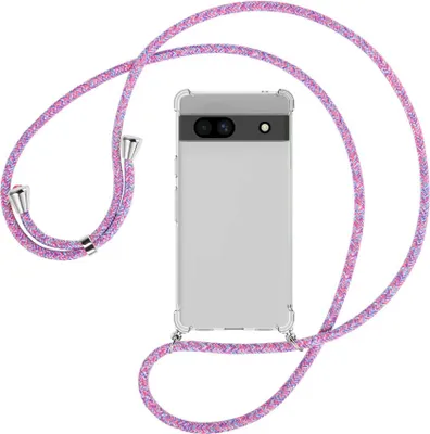 Produktbild von Handykette Backcover-Schutzhülle mit Band (Metall silberfarben) für Google Pixel 7a - lila/rosa/blau
