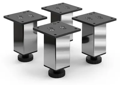 Produktbild von 4er Set sossai Höhenverstellbare Aluminium Möbelfüße 100mm in Chrom Schrankfüße Sockelfüße