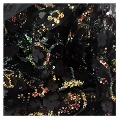 Produktbild von 130 cm x 1 Yard Bestickter 3D-Pailletten-Blumen-Mesh-Stoff, Tüllstoff für Hochzeiten, Geburtstage, Weihnachten und Feste
