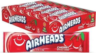 Produktbild von Airheads Cherry – 36er Pack | 36 x 15,6 g | Intensiver Kirschgeschmack | Kult-Kaubonbon aus den USA+Heartforcards Versandschutz
