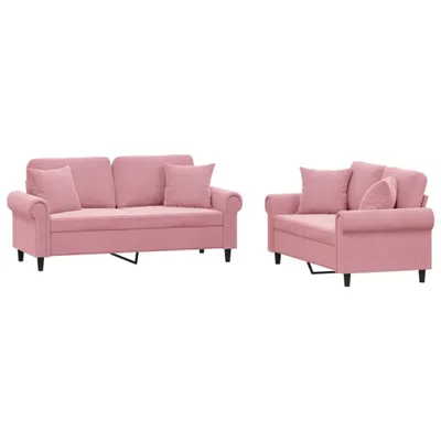 Zdjęcie produktu dla vidaXL 2-częściowa sofa z poduszkami różowy aksamit