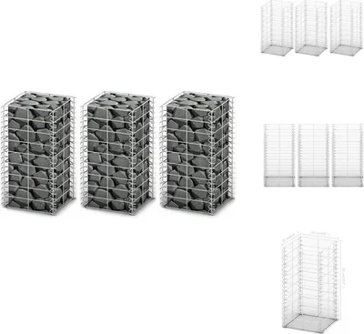 Imagen del producto de vidaXL Juego de gabiones de 3 piezas, alambre galvanizado, 25x25x50 cm - Paneles de valla