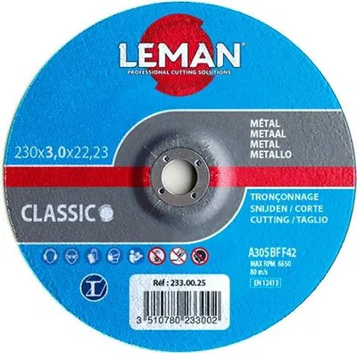 Image de Disque à tronçonner métal à moyeu déporté - D. 125 x Al. 22.23 x Ep. 3 mm - LEMAN - 123.00.25