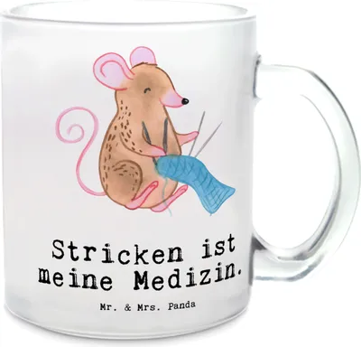 Produktbild von Mr. & Mrs. Panda Pott Maus Stricken - Transparent - Geschenk, Trinkglas, Tee Tasse, DIY, Teeglas, Motivtasse, Teetasse