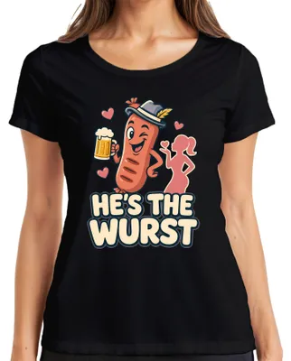 Immagine prodotto di È una maglietta da donna, nera, taglia XXL, con stampe a tema "Wurst, Bratwurst, Bier, Tracht, , Lederhose, Dirndl"