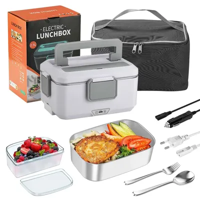 Produktbild von Tragbare Elektrische Lunchbox - Heizbare Brotdose - 2,5 L Volumen - 90 W - Abnehmbare Innenschale aus Edelstahl - 220 V - Weiß