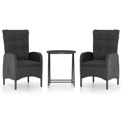 Produktbild von vidaXL 3-tlg. Bistro-Set Poly Rattan und Glas Schwarz